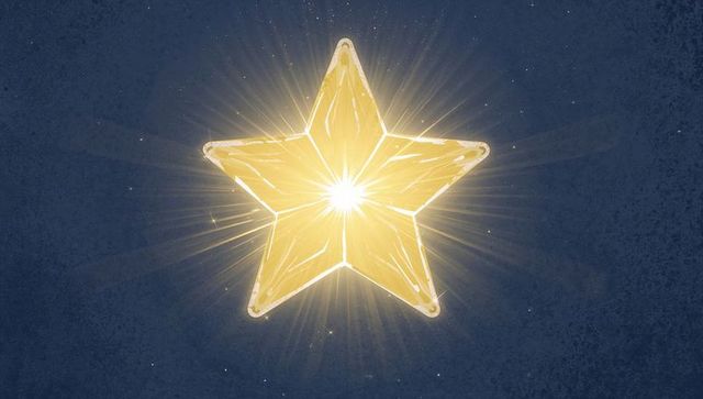 Glowing golden star radiating bright beams and halo on deep navy blue backdrop