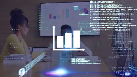 Diverse Team Collaborating with Data Analytics Interface in Office