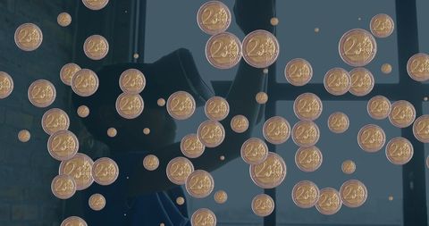 Child using vr with floating coins in virtual finance exploration