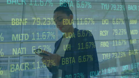 Businesswoman Monitoring Stock Market Data on Smartphone
