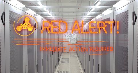 Digital Red Alert Signal in Modern Server Room