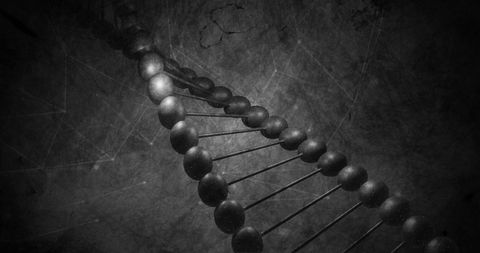 3d spinning dna strand in monochrome for science concept