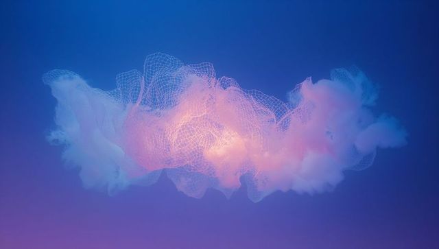 Abstract Floating Wireframe Cloud with Pink Light