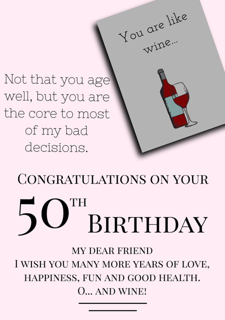 50th Birthday Congratulations Card with Humorous Wine Message - Download Free Stock Templates Pikwizard.com