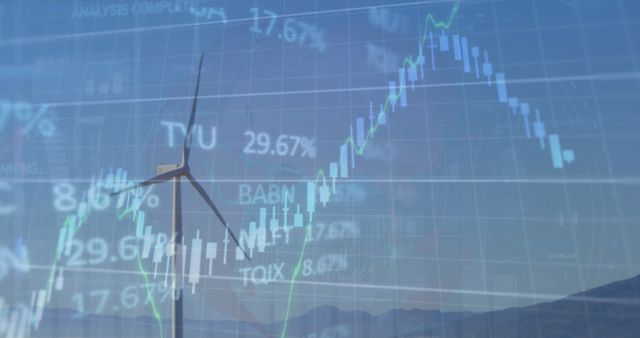 Wind Turbine Overlaid with Financial Stock Market Data - Download Free Stock Images Pikwizard.com