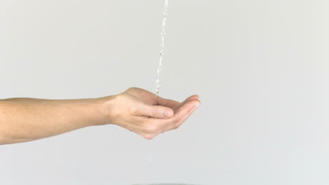 Hands Receiving Water in Slow Motion