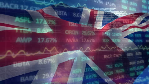Digital Data Overlay on UK Flag Economic Concept