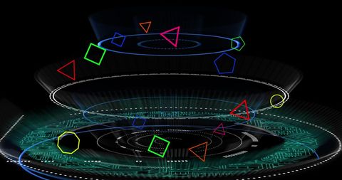 Futuristic Digital Interface with Scanning Elements on Black Background