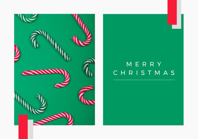 Composition of merry christmas text over candy canes. Christmas eve and celebration concept digitally generated image.
