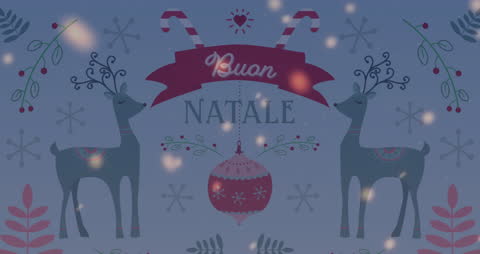 Christmas Illustration with Reindeers and Buon Natale Text