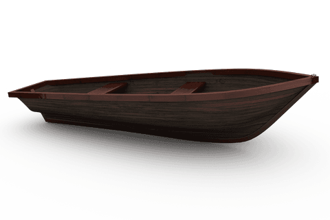 Vintage brown wooden boat on transparent background