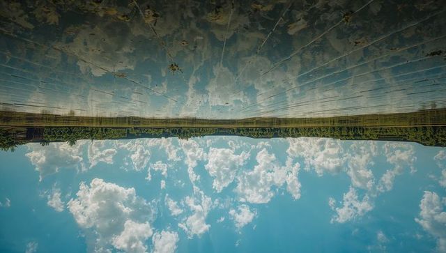 Ethereal Reflection of Sky and Trees on a Tranquil Lake