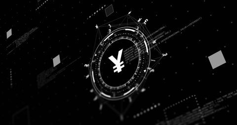 Digital Yen Symbol with Network Connections and Data Visual Interface