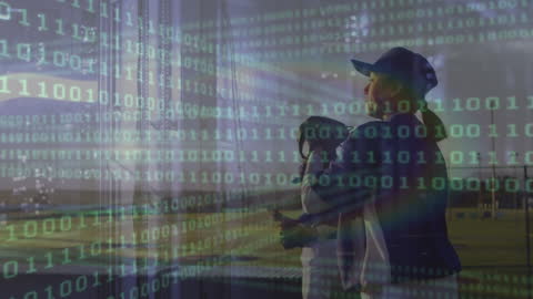 Female Baseball Players Analyzing Data with Digital Interface Overlay