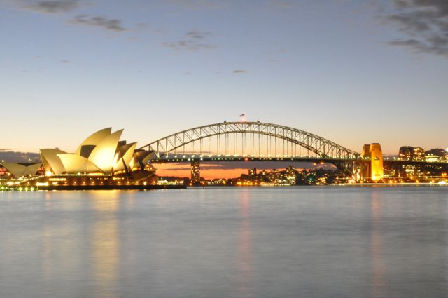 Sydney Opera House and Harbour Bridge at Dusk - Download Free Stock Photos Pikwizard.com