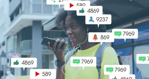 Commuter Engaging on Smartphone with Social Media Interfaces at Bus Stop