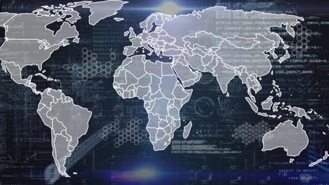 World Map Overlay with Digital Data Background Animation