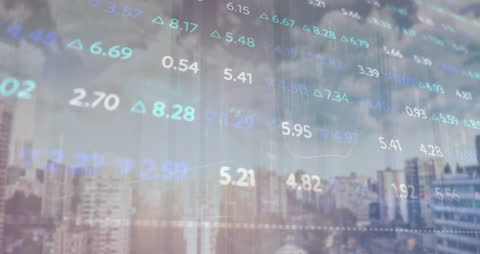 Modern City with Stock Market Data Overlay