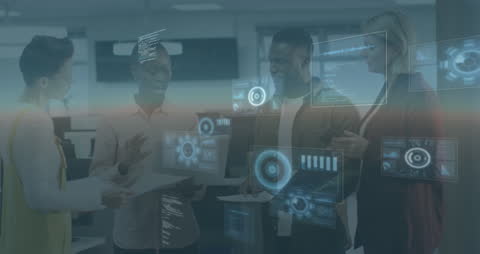 Innovative Business Meeting with Digital Interface Holograms