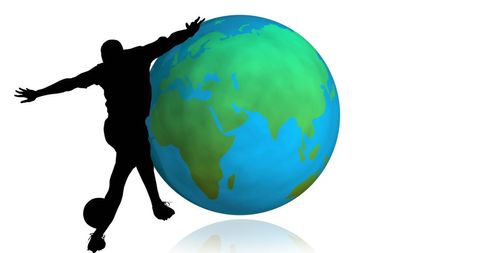 Football Silhouette Kicking Globe Symbolizing Global Sport