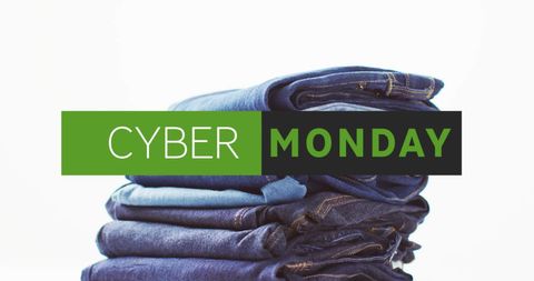 Cyber Monday Clothing Sale Announcement with Denim Jeans