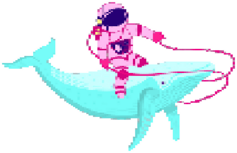 Pixel astronaut on whimsical whale transparent background