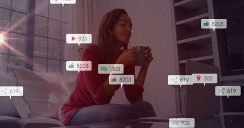 Woman Engaging on Laptop with Social Media Notifications Concept