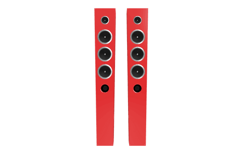Red loudspeakers on transparent background, music and entertainment