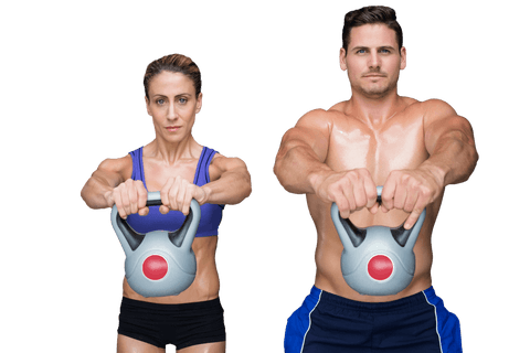 Caucasian Couple Lifting Kettlebells on Transparent Background
