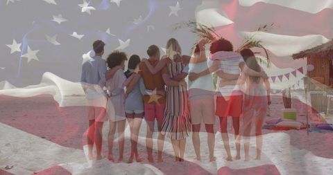 Unity of Friends on a Beach with American Spirit Overlay