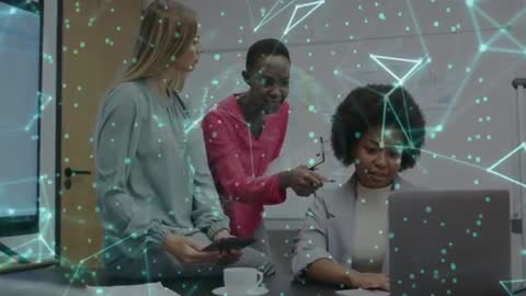 Diverse Business Team Collaborating with Digital Network Animations