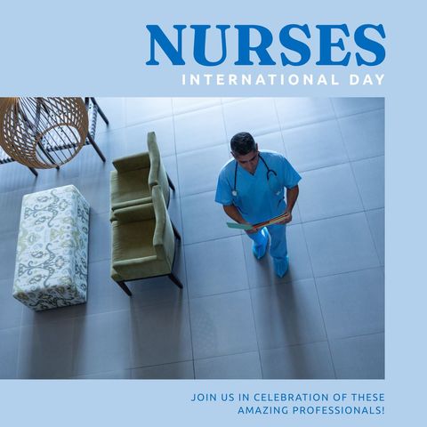 male nurse celebrating nurses international day in hospital corridor - Download Free Stock Templates Pikwizard.com