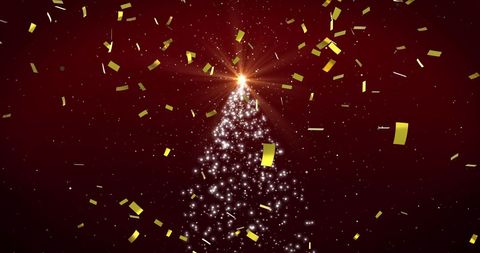 Festive Christmas Tree with Sparkling Lights and Golden Confetti - Download Free Stock Images Pikwizard.com