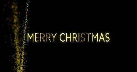 Glowing Merry Christmas Text with Golden Light on Black Background