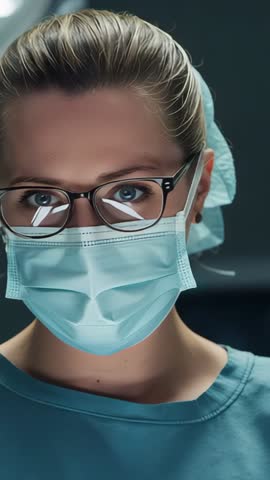 Surgeon Holding Gaze Preparing for Operation Under Surgical Lights Vertical Video