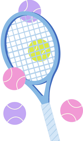 Transparent tennis racket with pastel balls and light blue frame