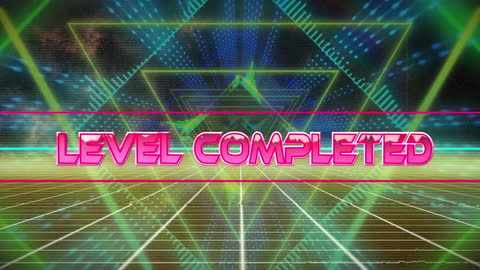 Retro Level Completed Animation with Triangles and Grid