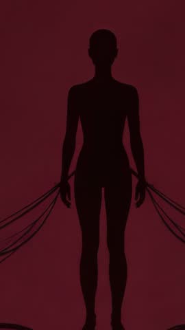 Silhouette Generating Tendrils and Retracting Energy on Red Backdrop Futuristic Vertical Video