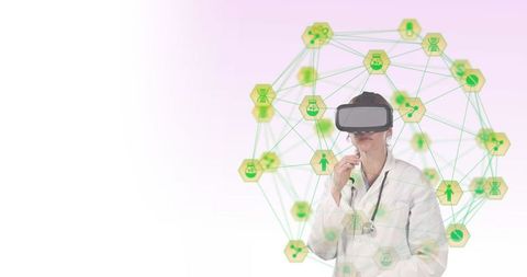 Doctor Exploring Virtual Reality Interfaces in Futuristic Medical Environment