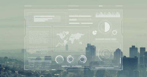 Digital Analytics Overlay on Modern City Skyline - Download Free Stock Images Pikwizard.com