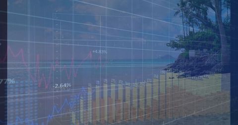 Translucent Financial Chart Over Ocean Beach
