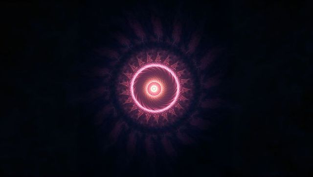 Glowing Magenta Neon Fractal Mandala Pulsing with Spiral Core and Radial Energy Rings