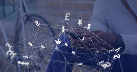 Digital Currency Network Over Person Using Smartphone Outdoor