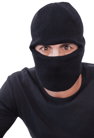 Transparent close-up of curious eyes on black balaclava