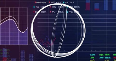 White scribble overlay highlighting dark financial dashboard with charts and market tickers
