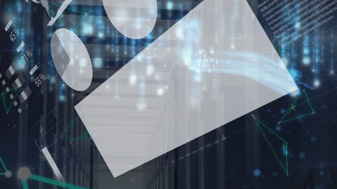 Digital Interface with Financial Data Overlay in Server Room