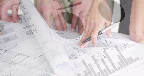 Hands Analyzing Business Charts with Graphical Overlay - Download Free Stock Images Pikwizard.com