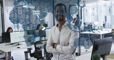 Businessman Analyzing Global Strategy in Modern Office