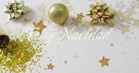 Feliz Navidad Greeting with Golden Stars and Glitter Decor