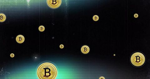 Glowing Bitcoin Icons in Abstract Digital Space